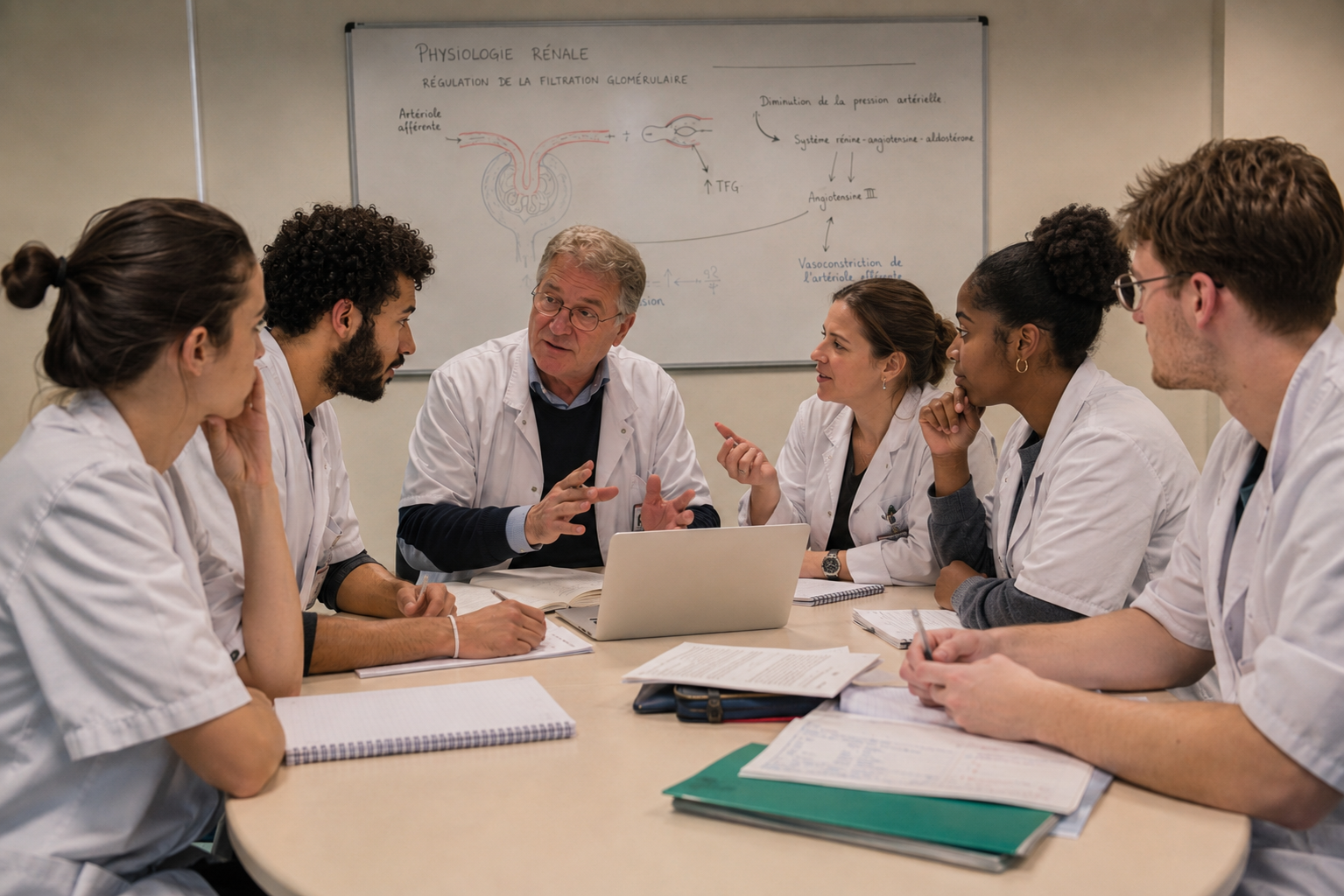  Photo d'illustration réalisée avec IA "étudiantes et étudiants avec mentor en séance de travail"